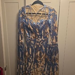 Elegant Blue and Gold Sequin Dress